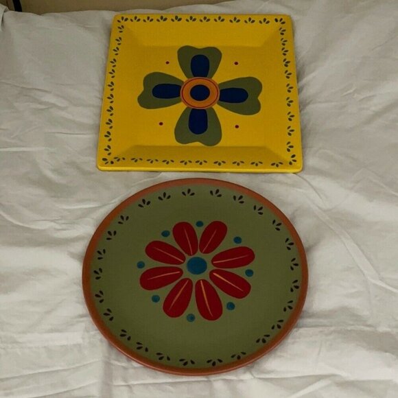 Baja Collection Round & Square Floral Plate Set (2) - Picture 1 of 12